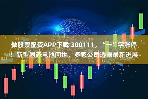 做股票配资APP下载 300111，“一”字涨停！新型固态电池问世，多家公司透露最新进展
